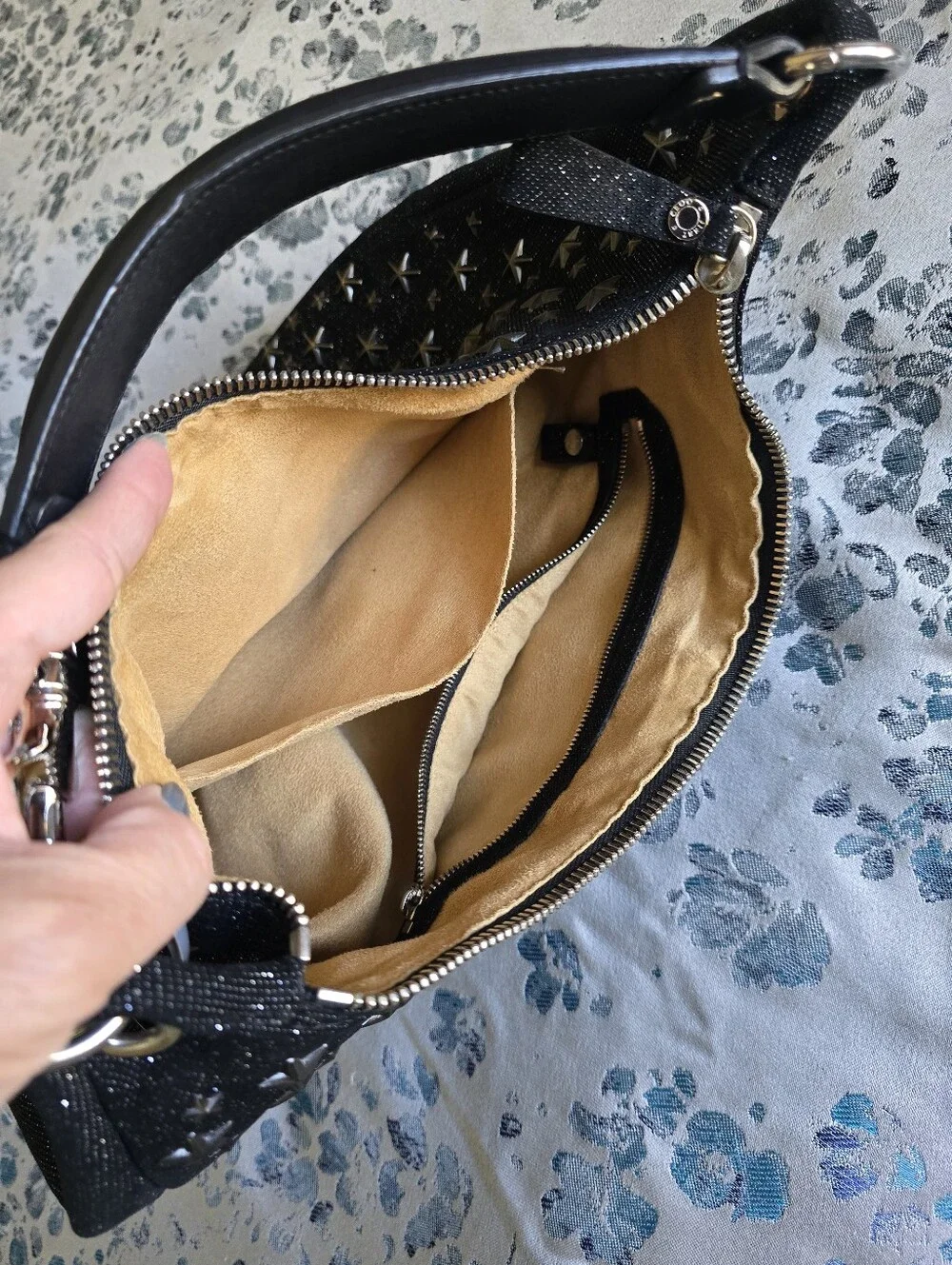 Authentic Jimmy Choo Black Embellished Crescent Shoulder Bag